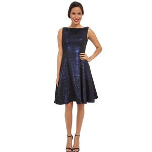 Maggy London Beaded metallic brocade dress…